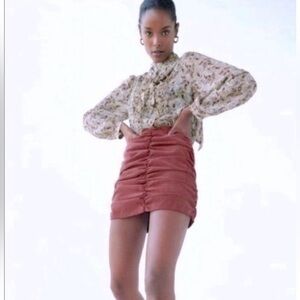 ZARA Corduroy Ruched Mini Skirt